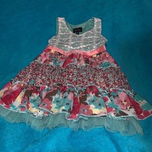 Lilt 2T ruffled dress, aqua & pink